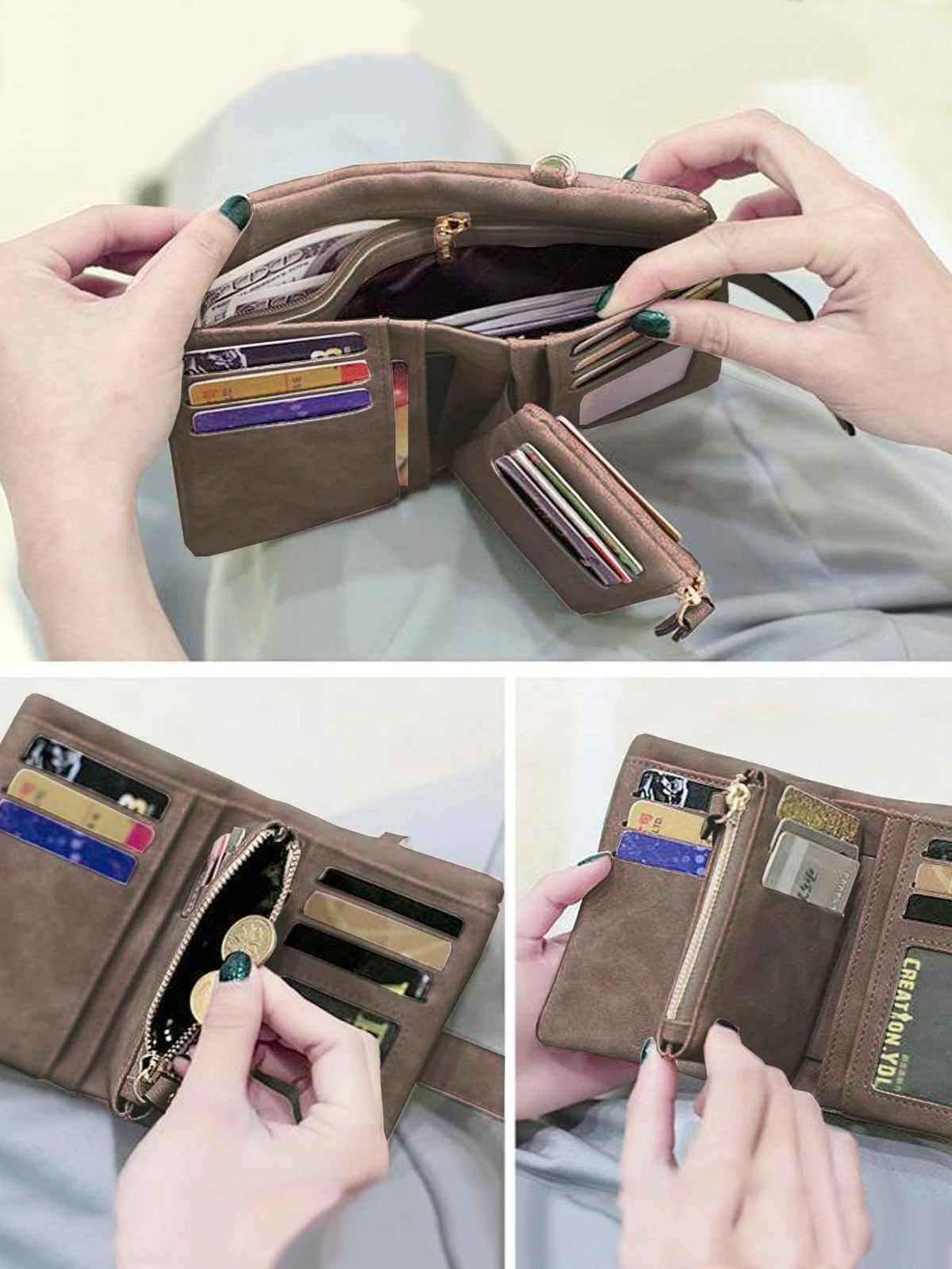 Compact Frosted Tri-Fold Wallet for Women
