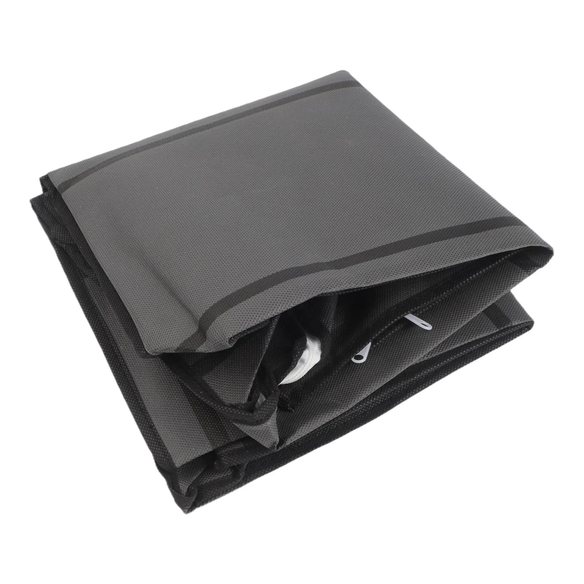 A black foldable large-capacity wardrobe storage bag with a double zipper shown from above.