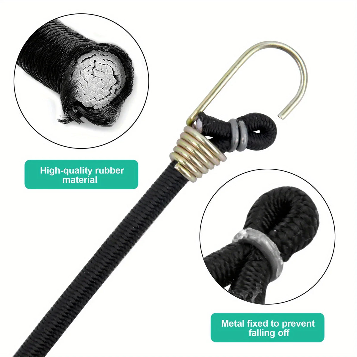 15-Piece Elastic Bungee Cords with Hooks – Black