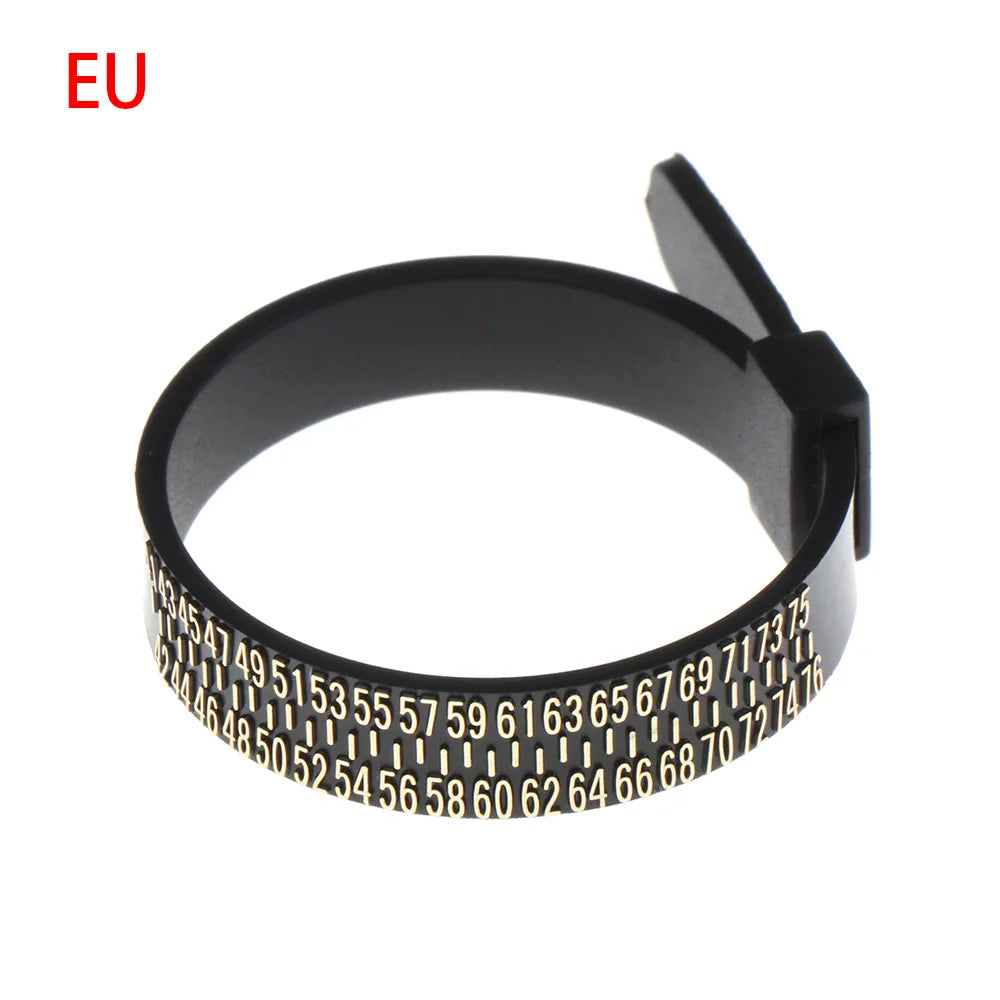 Black ring sizer measuring tool with a magnifier and adjustable ring