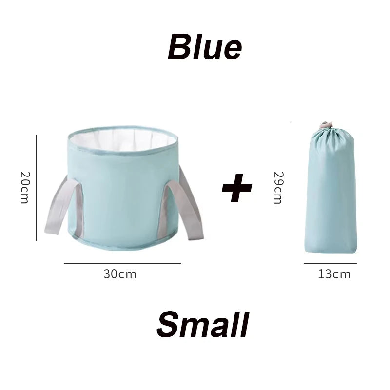 Blue collapsible foot bath tub with an insulated liner and a travel storage bag.