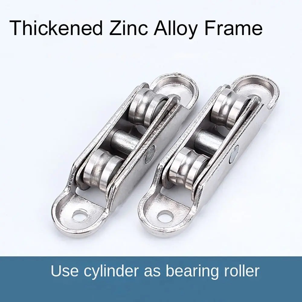 Thickened zinc alloy frame with cylinder as a bearing roller for a sliding door system