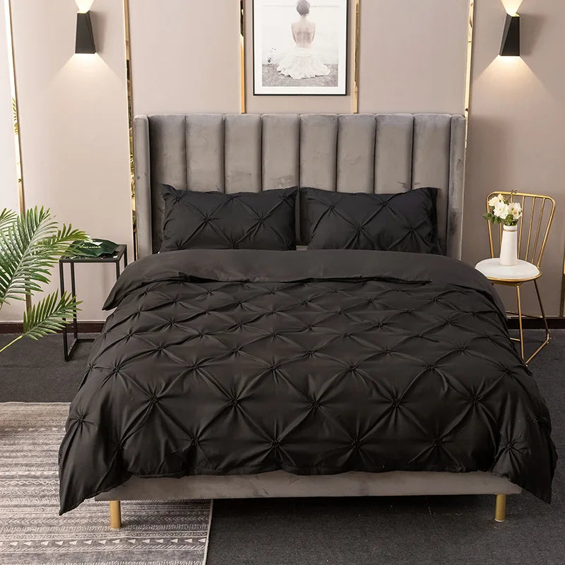 3D Buttoned Pleated Duvet Cover Set with Pillowcases
