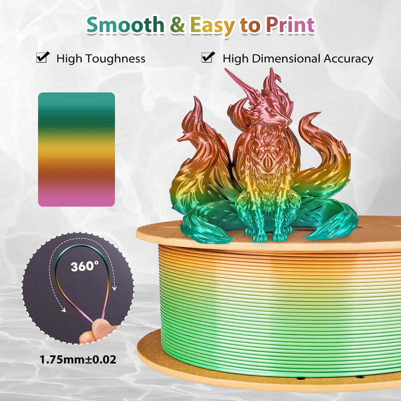 Silk Rainbow PLA Filament - Color Gradient