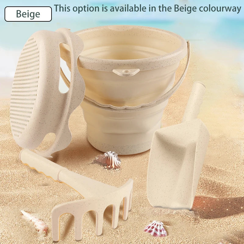 Collapsible Beach Toy Set with Bucket, Shovel & Rake
