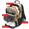 A large travel backpack featuring a main bag, front combination bag, and an independent shoe compartment.
