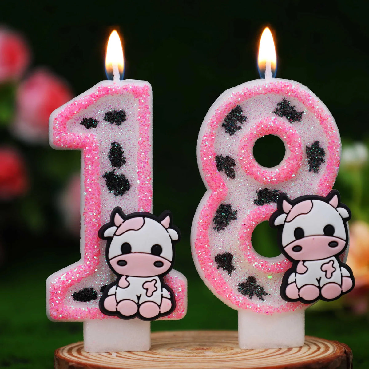 Cow Print Number Candles with Glitter Finish