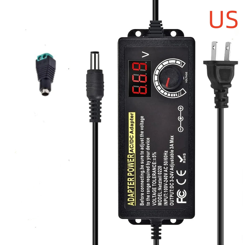 Adjustable AC to DC Power Supply Adapter (3V-24V, 3A)