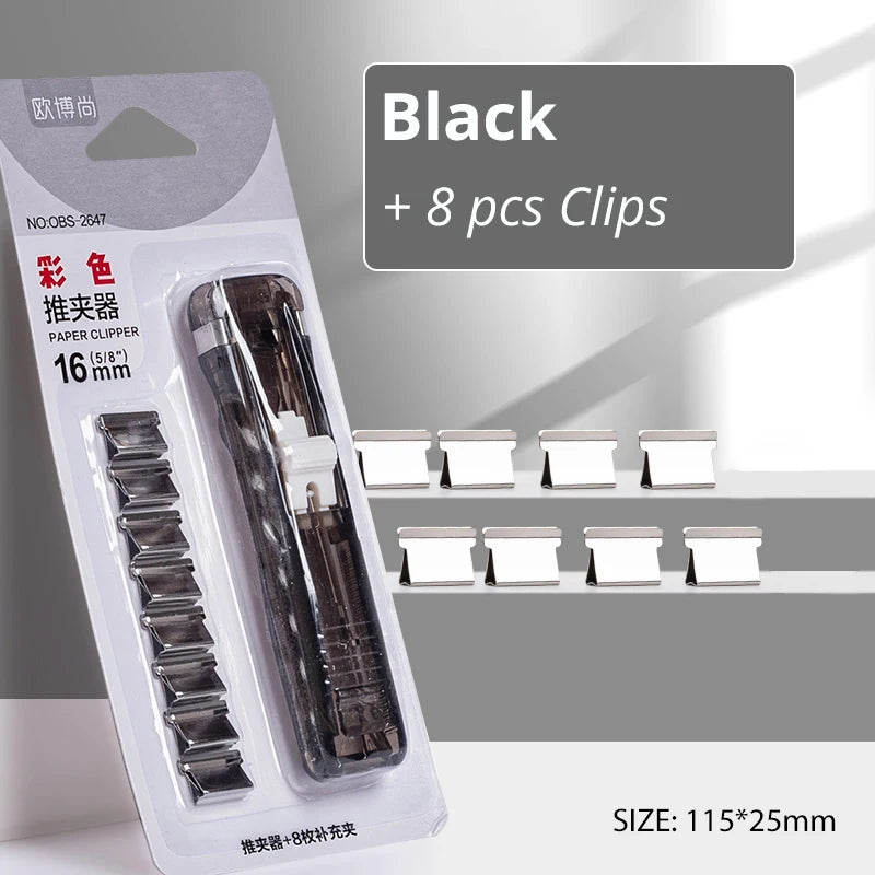 Black paper clippers with 8 clips shown in packaging