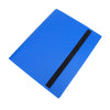 A blue card binder album with a black strip inserted, shown at an angle.