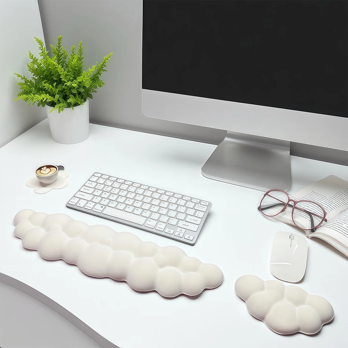 Cloud Wrist Rest Set with Floral Coaster and Non-Slip Base