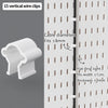 A close-up view of a black cable with 15 vertical wire clips being fitted into a perforated white pegboard organizer.