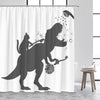 Cat Riding Dinosaur Shower Curtain with Ocean Wave Design