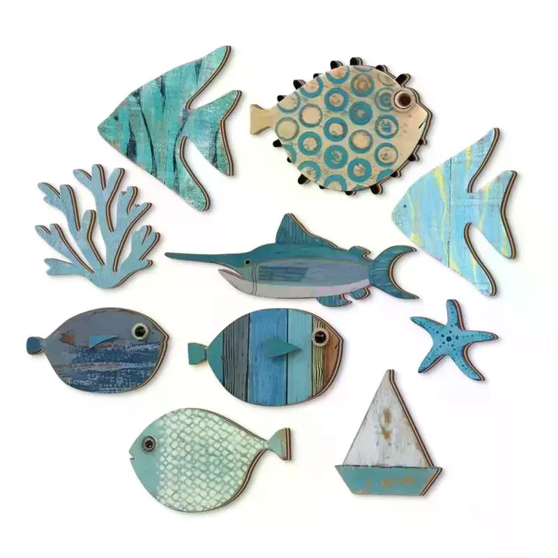 Handcrafted Wooden Fish Wall Decor Set