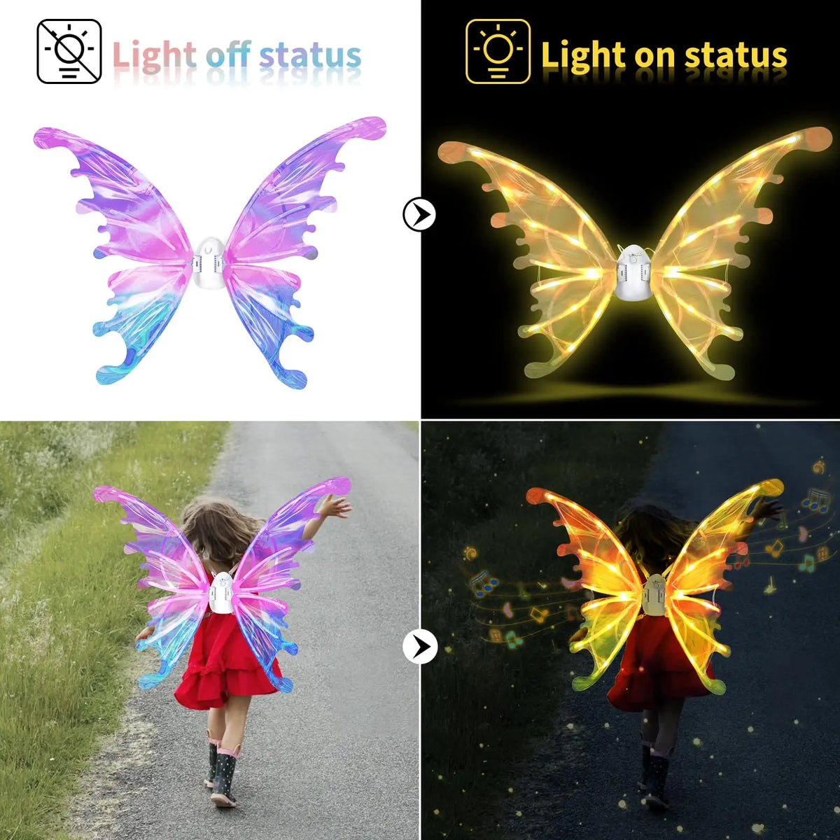 Glowing Fairy Wings for Kids with LED Light Straps