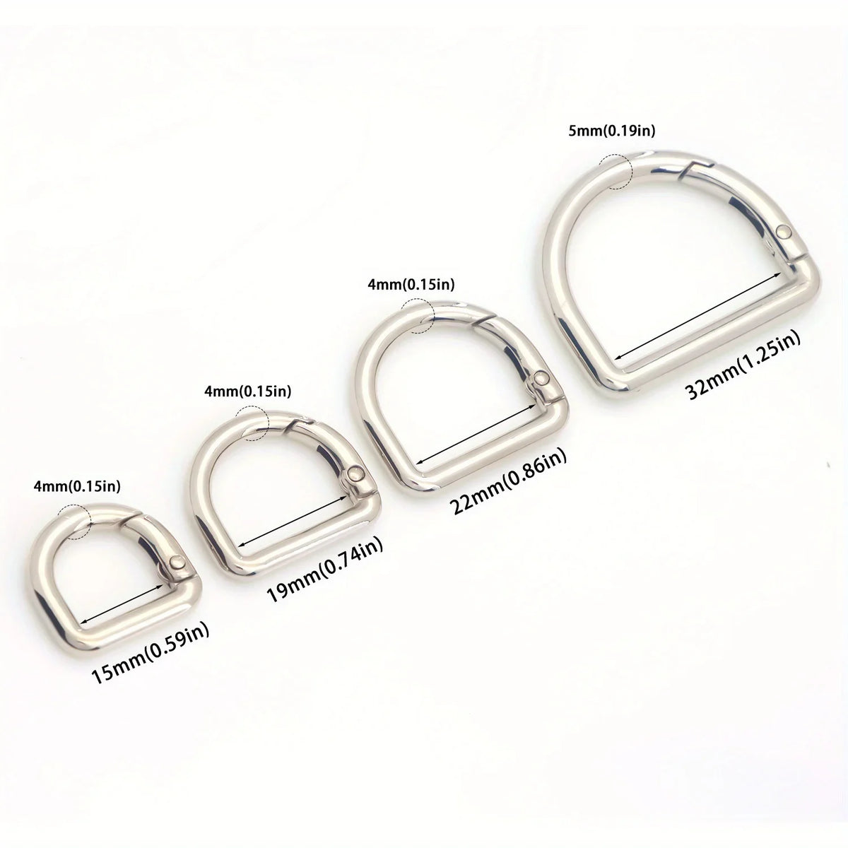 Stainless Steel D-Ring Clips with Snap Hooks for Bags and Keychains (Set of 5)