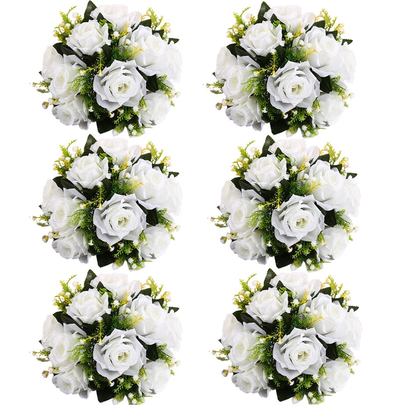 Set of 6 Silk Rose Flower Balls for Wedding & Event Decor