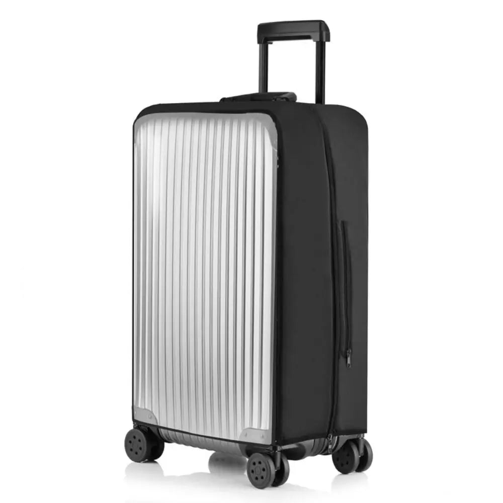 A black waterproof suitcase cover with a handle and zipper.