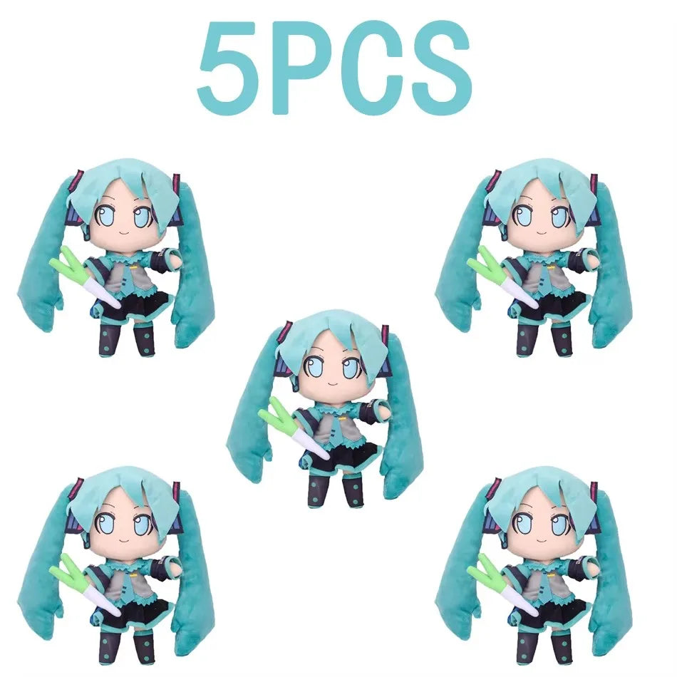 Five pieces of soft kawaii anime figures resembling Hatsune Miku dolls