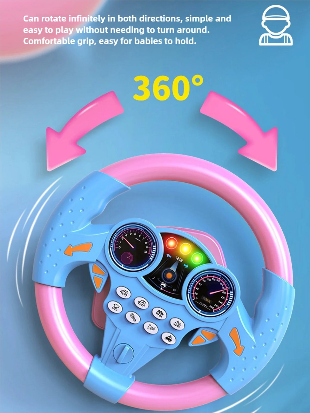 360° Rotating Music Steering Wheel Toy for Kids
