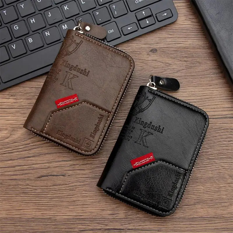 Vintage Slim RFID-Blocking Wallet with Zipper Closure
