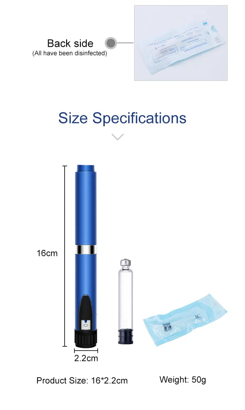 Reusable Metal Injection Pen - Adjustable Dosage 0-60 IU with Carrying Case