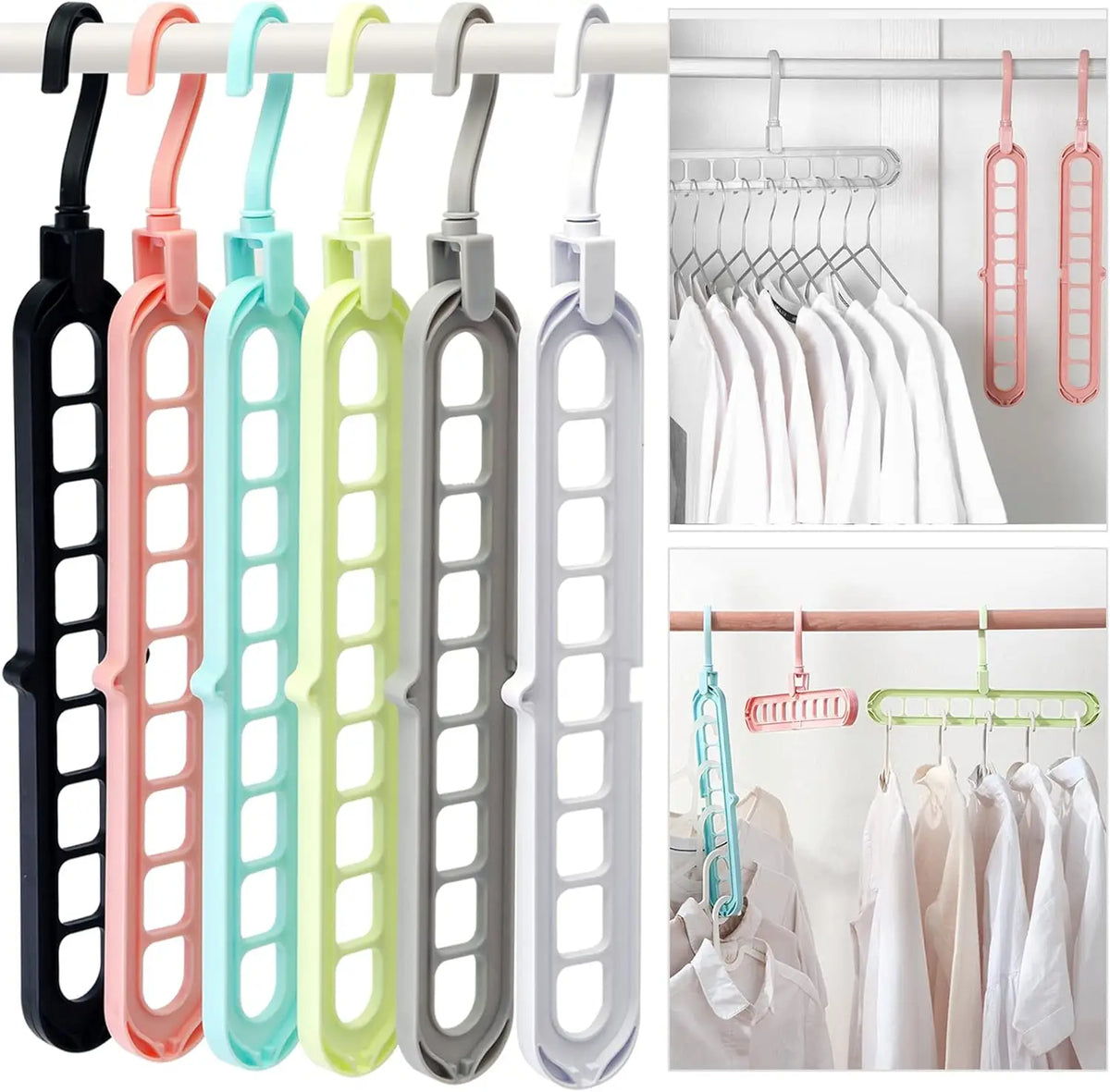 Rotating 9-Hole Folding Clothes Hanger Organizer for Space-Saving Wardrobes