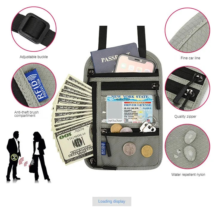 RFID Blocking Travel Neck Wallet with Multiple Pockets