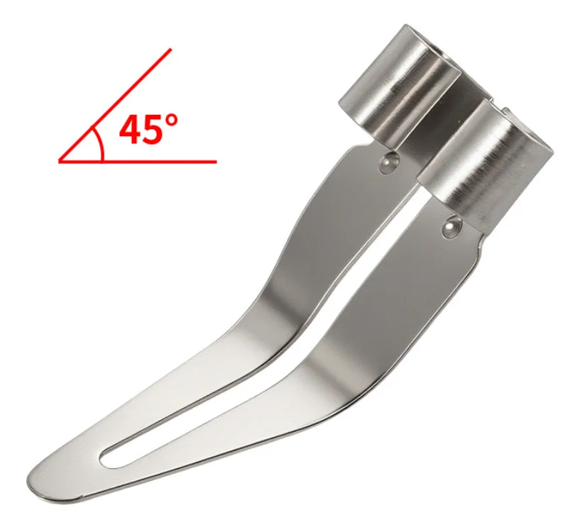 A silver plastic welding repair kit showing a 45 degree angle for smooth tips.