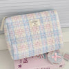 Pink Bow Plaid Quilted Cosmetic Bag with Multiple Compartments