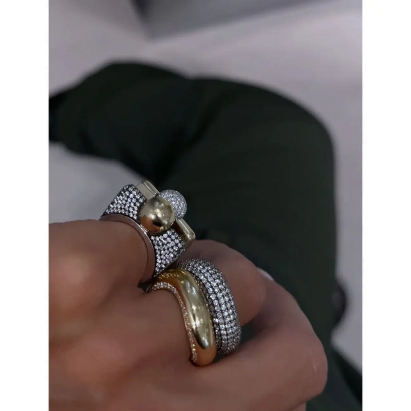 Wavy Stackable Gold-Plated Ring with Cubic Zirconia