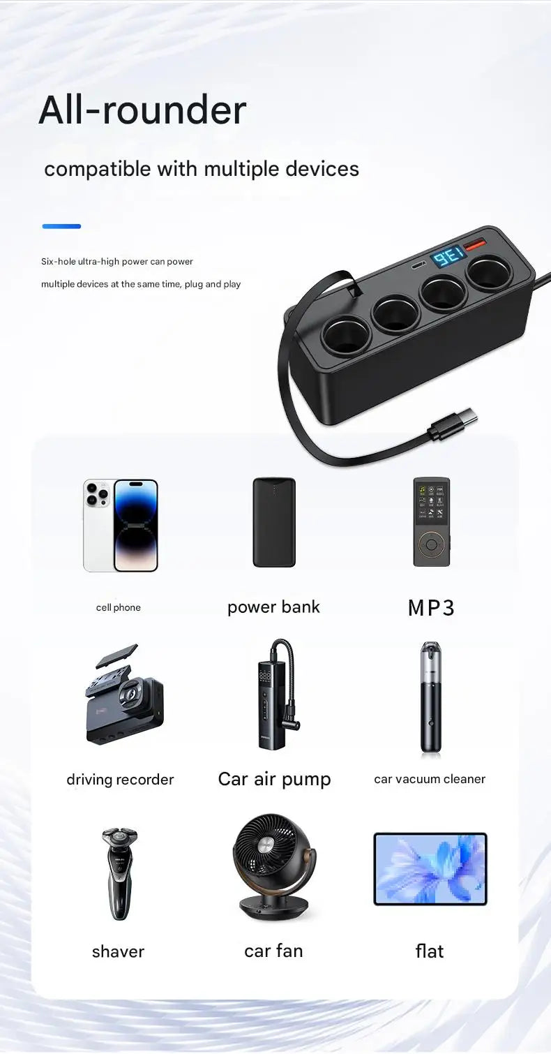 Cargador de coche USB-C retráctil de 120W