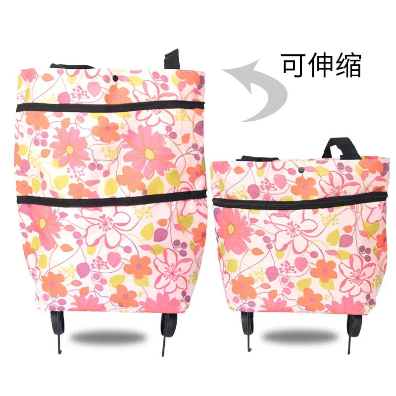 Folding Shopping Cart with Wheels - Oxford Fabric Trolley Bag