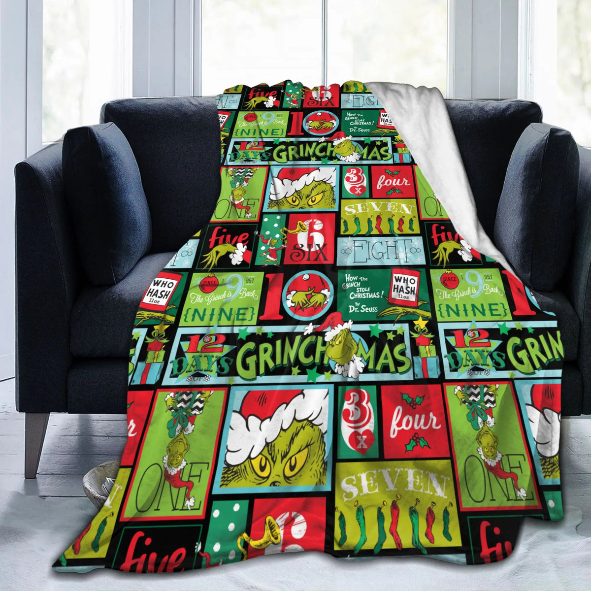 Grinch-Themed Coral Fleece Throw Blanket