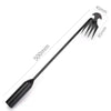 A black 4-tine steel hand weeder with a long handle and precision tines.