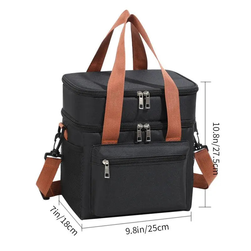 Insulated Double-Layer Lunch Tote with Shoulder Strap