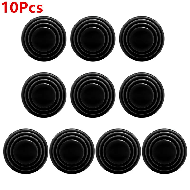 Ten black car door shock absorbing gaskets packaged in a pack of ten.
