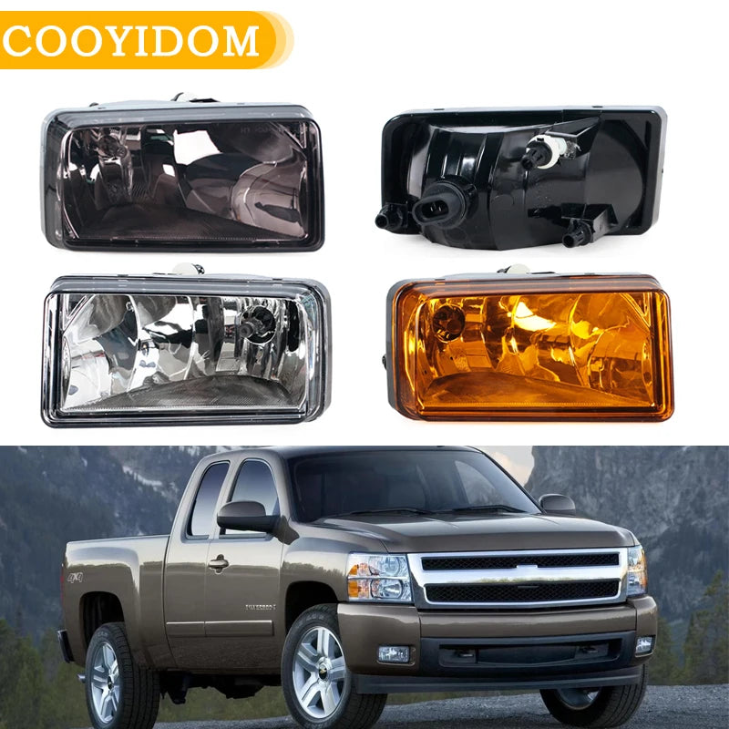 Direct-fit fog light assembly for a Chevrolet Silverado 2500HD/3500HD, Tahoe, Suburban, and Avalanche.