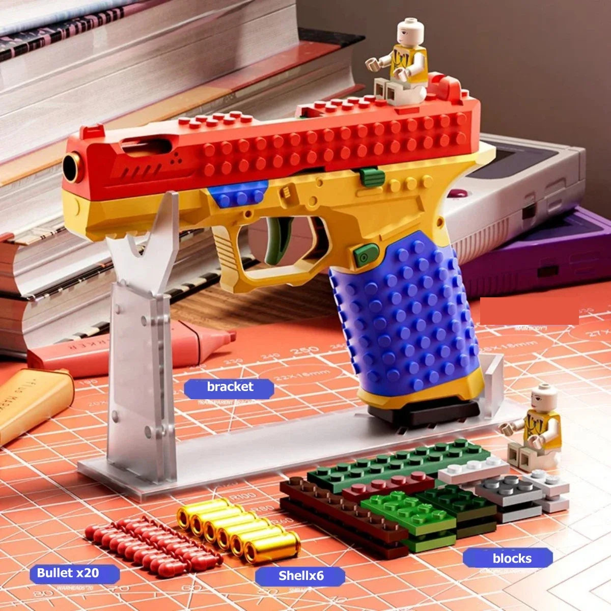 Continuous Fire Building Block Pistol with Ejecting Shells