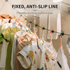 Fixed anti-slip line for hanging clothes on a rack, preventing bunching even on a slope.