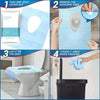 A four-step guide showing how to use disposable flushable toilet seat liners for travel.