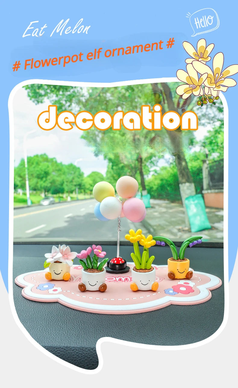 Resin Flower Pot Elf Figurine for Car Interior & Desktop