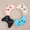 Three silicone baby teether toys shaped like a remote control, in pink, white, and blue.