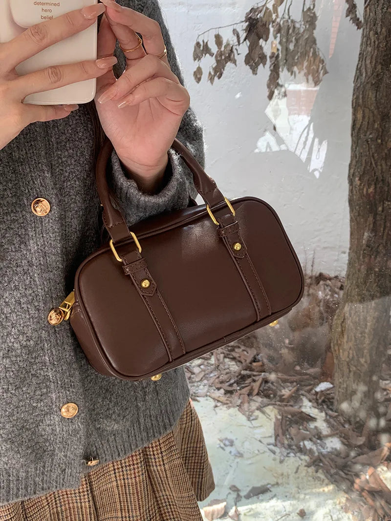 Vintage PU Leather Crossbody Shoulder Bag – Solid Color Retro Handbag