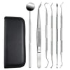 A set of premium stainless steel dental care tools for oral hygiene, including various instruments and a protective pouch.