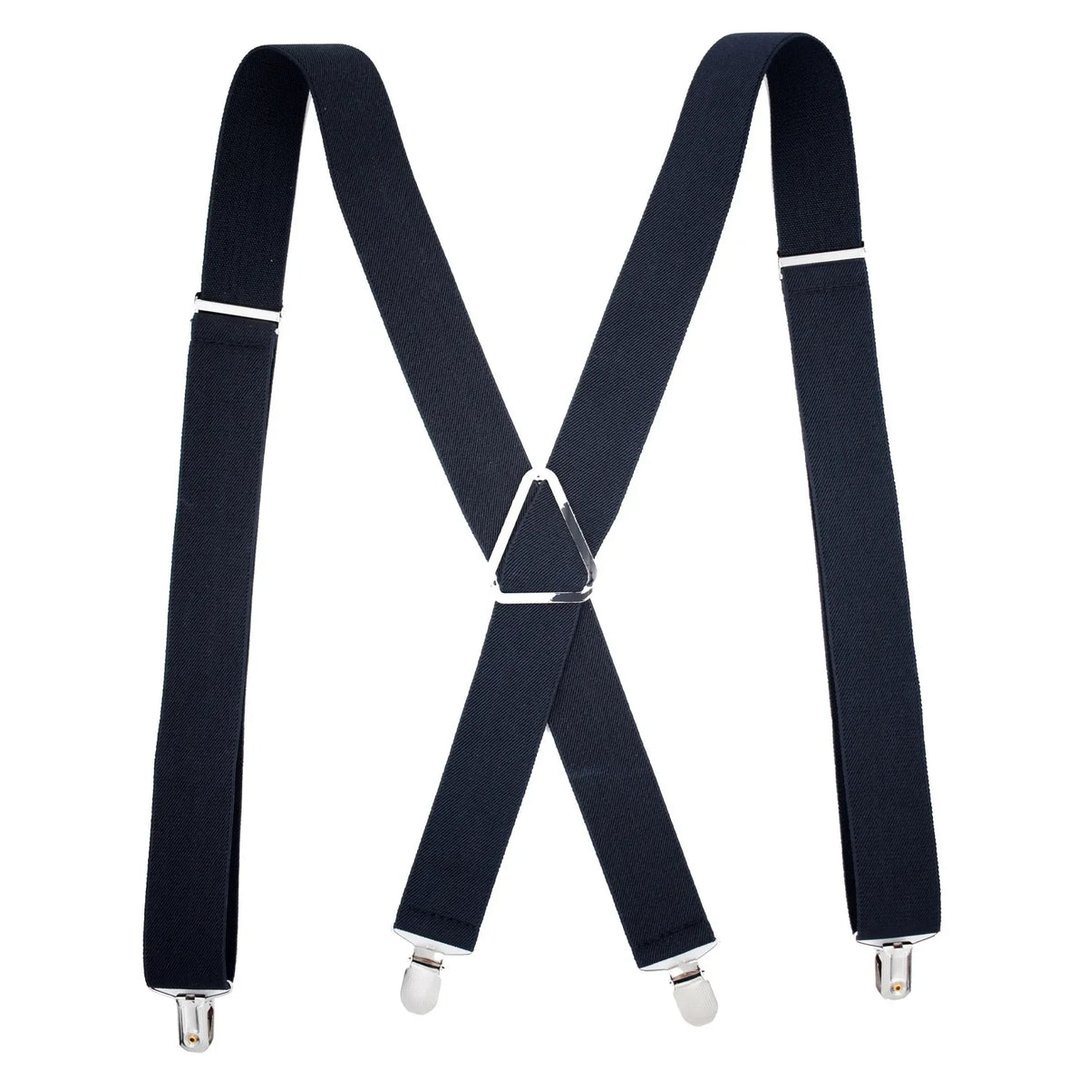Classic X-Back adjustable suspenders in navy blue with metal clips