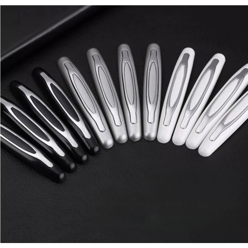 A pack of four silver and black car door edge protector strips arranged in a row.