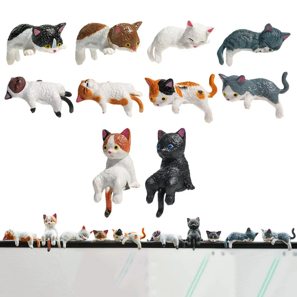 Mini Cat Figurine Set - 10 Pack Cute Kitten Desk & Car Decor