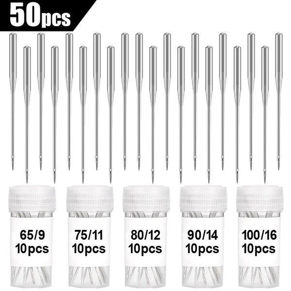 Universal Sewing Machine Needles - 50 Pack, Multi-Size for Singer & Brother