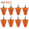 Set of eight orange drill polishing sponge cones for wheels and automotive detailing